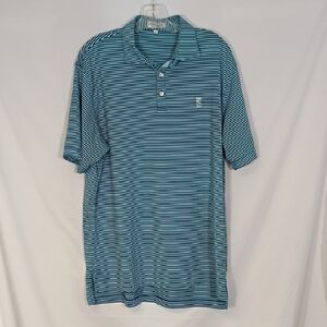 EUC Peter Millar Teal and White Striped Polo Exmoor County Club Size Large